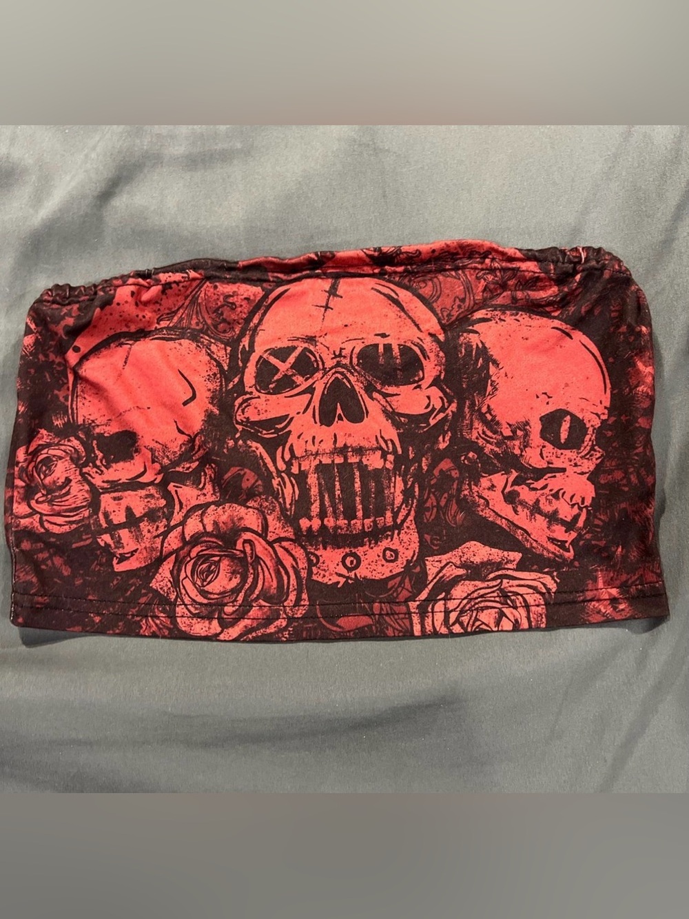 ROMWE Red and Black Skull Rose Bandeau Tube Top size XS
